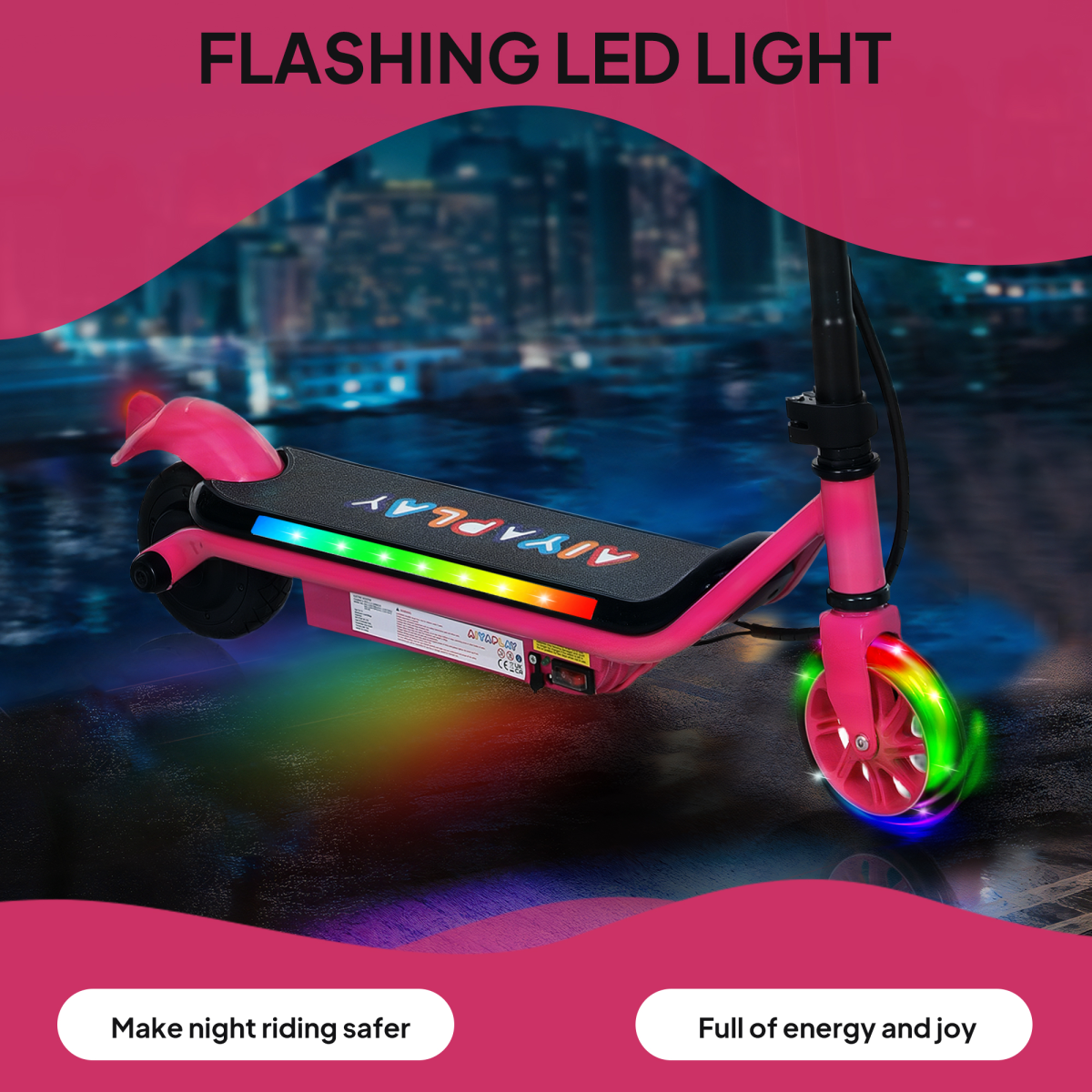AIYAPLAY Youth Electric Scooter with Dual Brakes & Colorful Lights