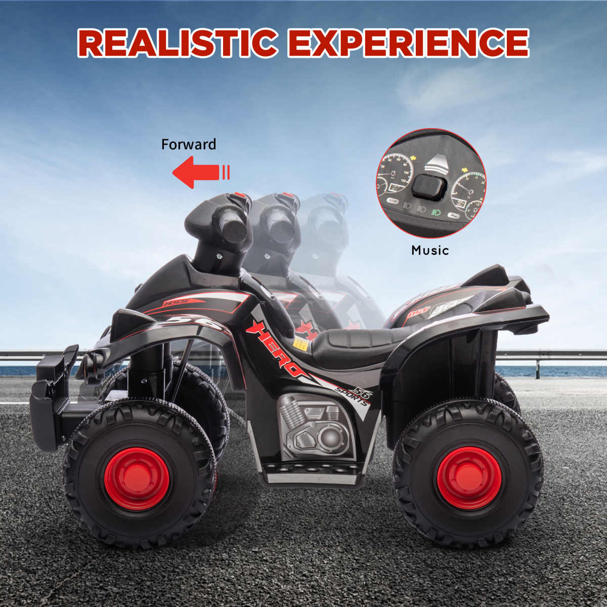 AIYAPLAY 6V Kids Electric Quad Bike with Music for Ages 2-6
