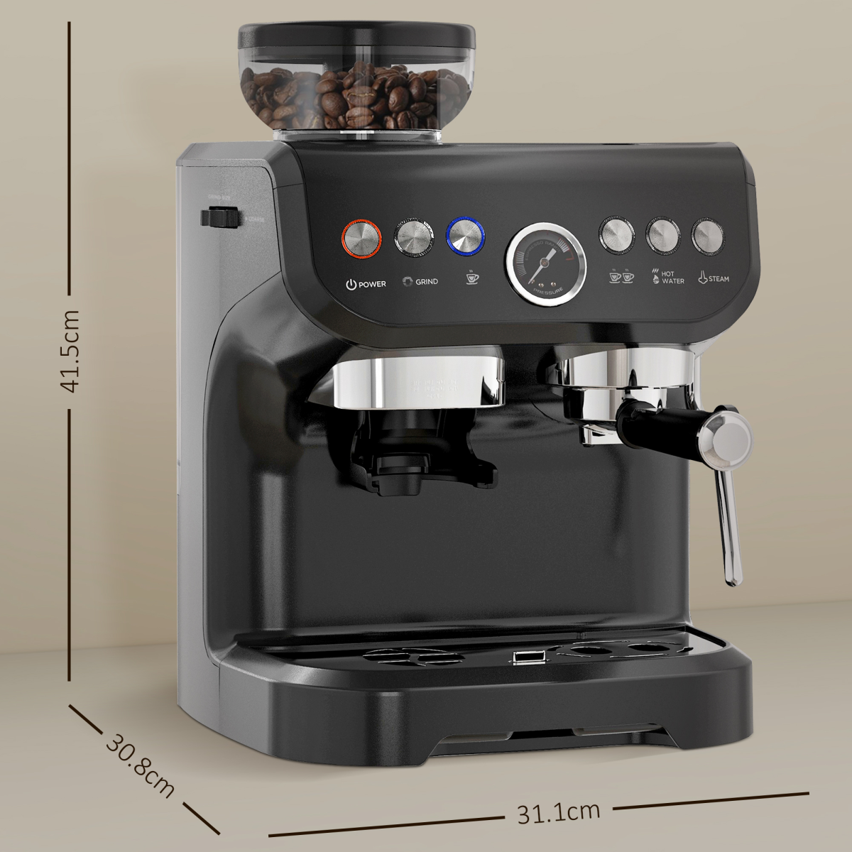 Professional Espresso Machine: Integrated Grinder & Steam Wand - 15 Bar Power