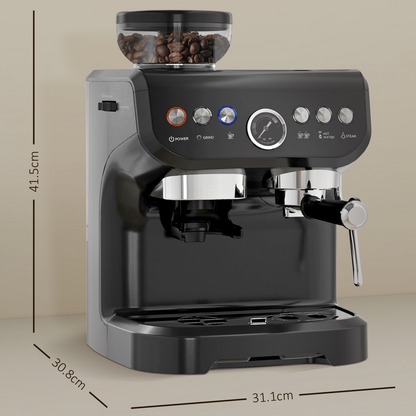 Professional Espresso Machine: Integrated Grinder & Steam Wand - 15 Bar Power