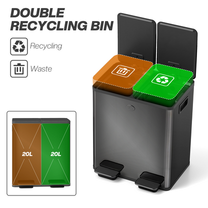 Dual 20L Kitchen Pedal Bin - Smart Recycling & Waste Solution!