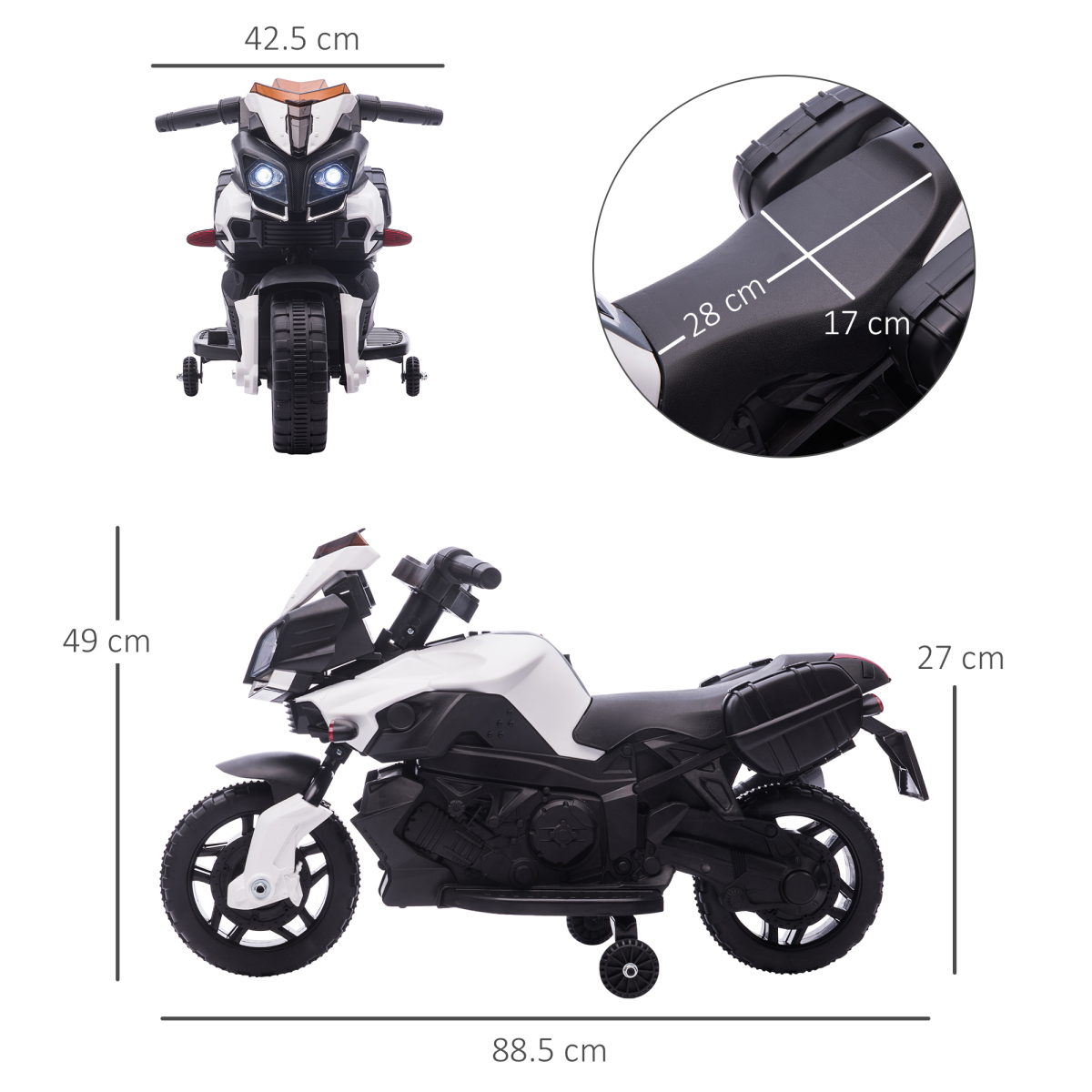 White 6V Electric Kids Motorcycle Ride-On Toy
