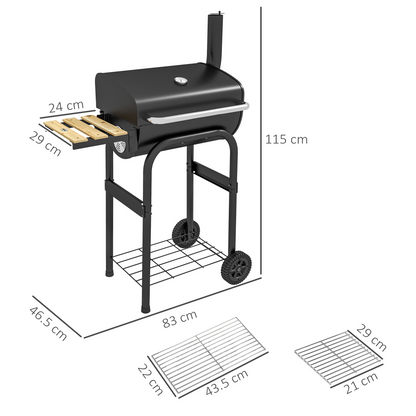 Portable Charcoal BBQ Grill Trolley with Shelves