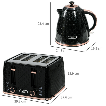 Stylish 1.7L Kettle & Toaster Set - Defrost, Reheat & Honeycomb Design!