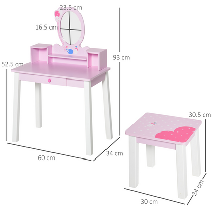 Pink Kids Dressing Table & Stool Set