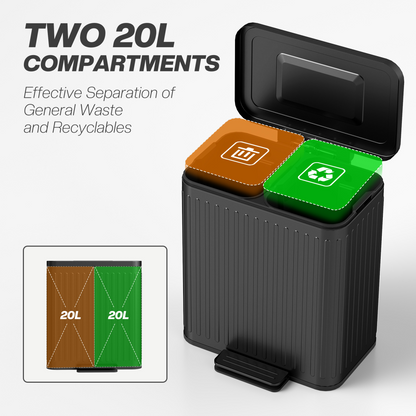 40L Dual Pedal Bin with Soft-Close Lid - Efficient Waste Management
