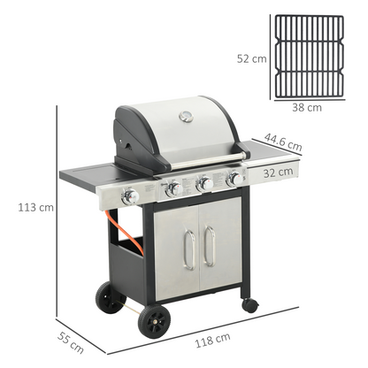Deluxe 3+1 Burner Gas BBQ Grill