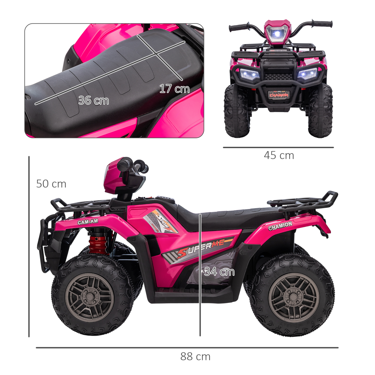 Vibrant Pink 12V Kids Electric Quad Bike w/ LED Lights & Music