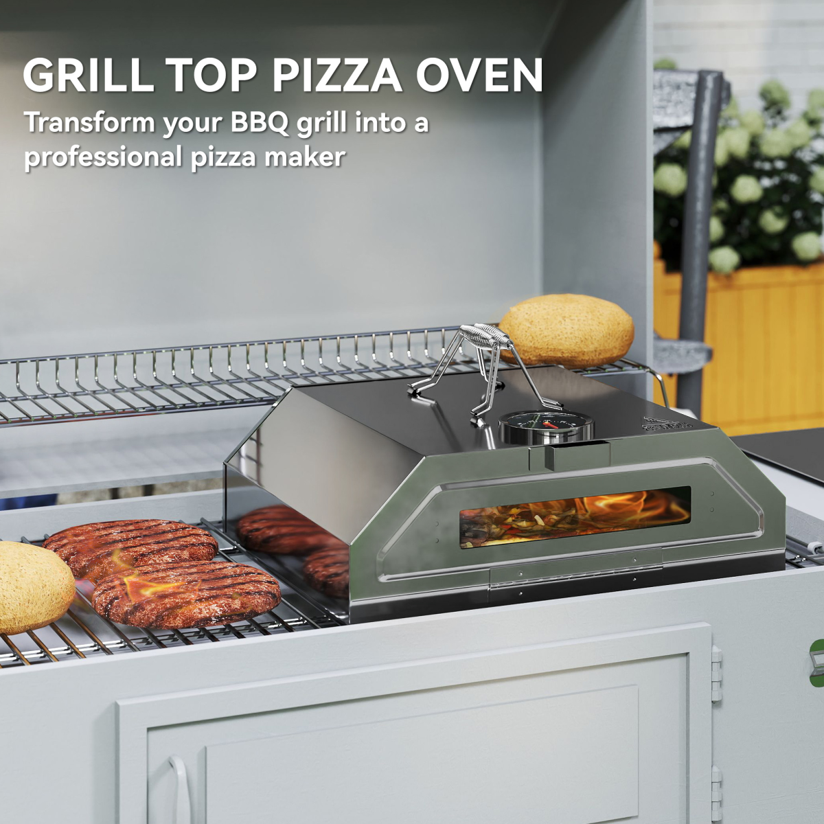 Portable BBQ Pizza Oven with Thermometer