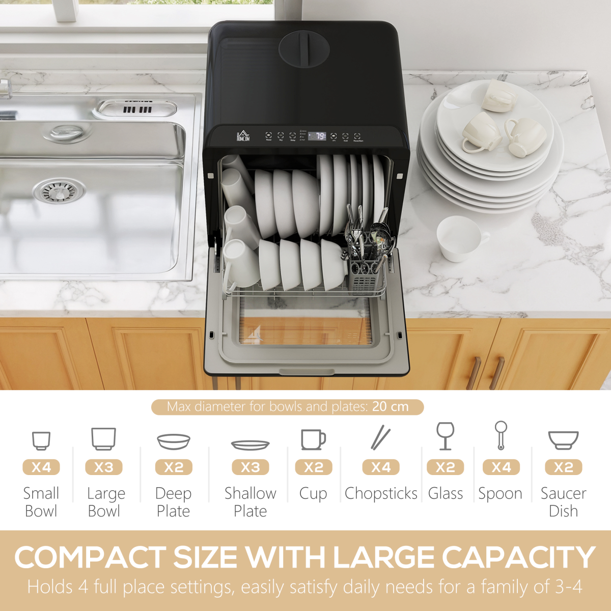 Compact Dishwasher: Dual Supply, 6 Programs, 70°C Sanitization