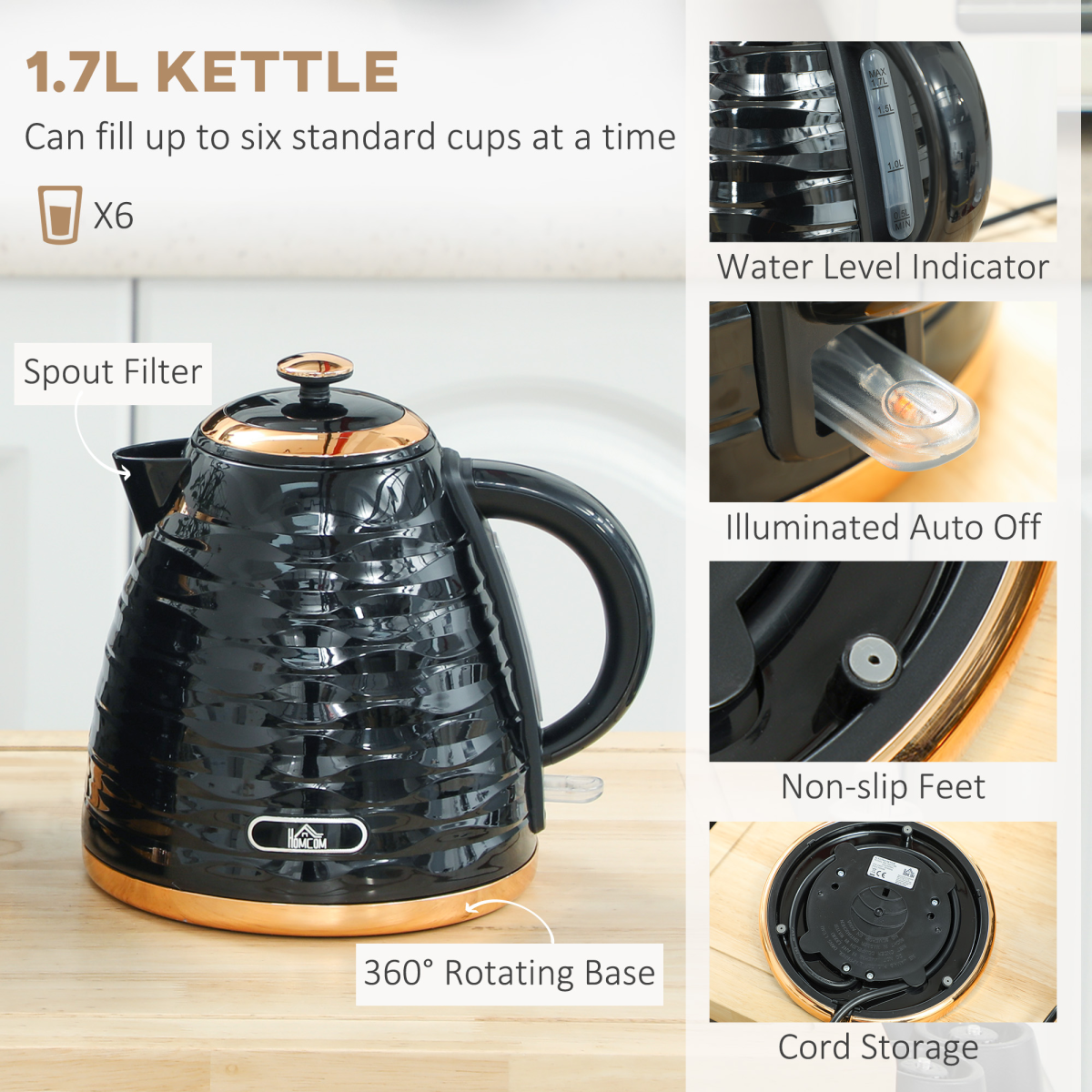 Chic Kettle & Toaster Set: Rapid Boil 1.7L Kettle & 2-Slice Toaster