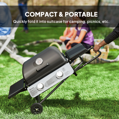 Portable Gas BBQ Grill with Side Tables - Black