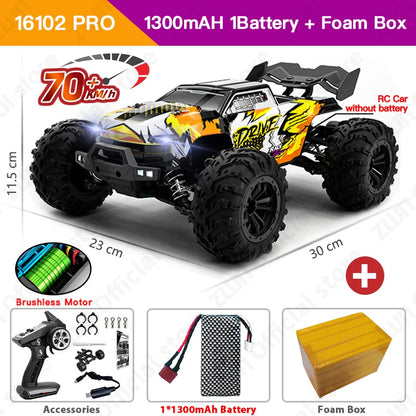 High-Speed 1:16 4WD RC Drift Monster Truck - 70KM/H Remote Control Car with LED for Kids - Wltoys 144001 Compatible