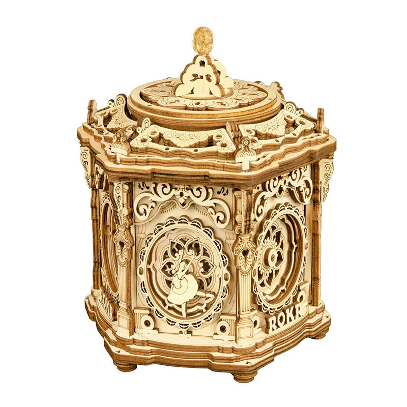 Rokr 84-Piece Rotatable 3D Starry Night Wooden Model Kit - DIY Music Box Toy for All Ages