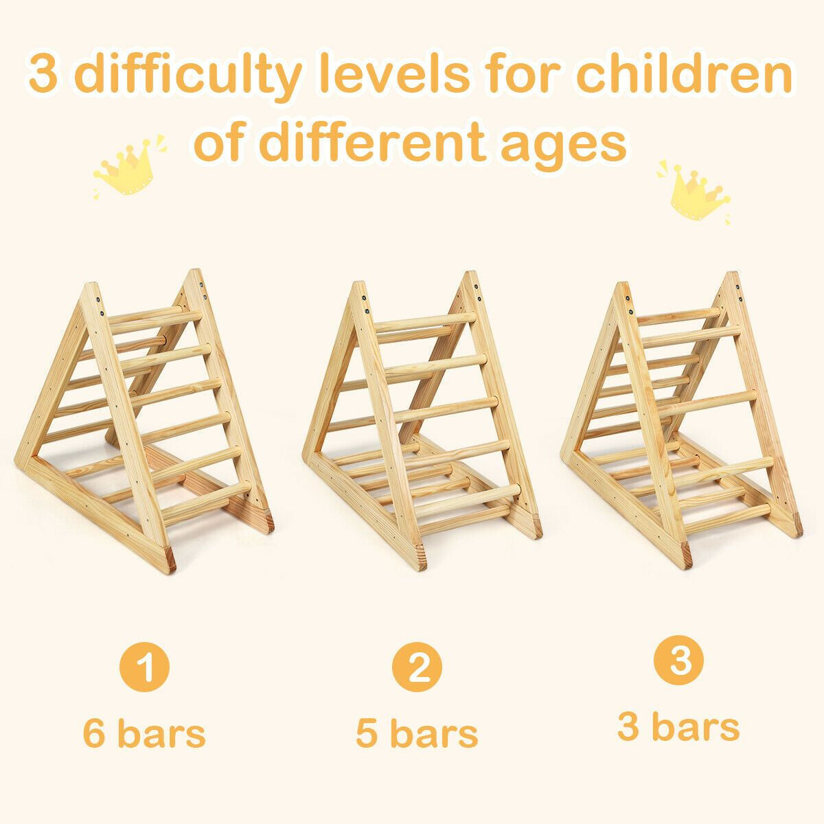 Children Wooden Climbing Ladder with 3 Difficulty Levels