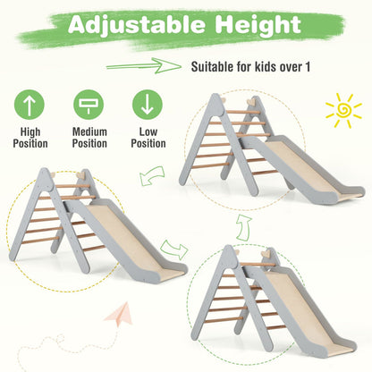 2-In-1 Wooden Triangle Climbing Toy with Gradient Adjustable Slide
