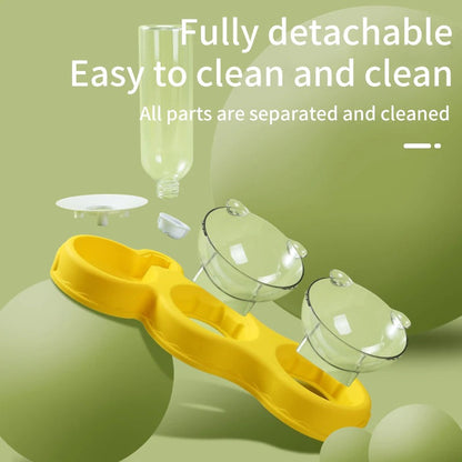 Cat Food Double Bowls Slow Feeder With Waterer Bottle