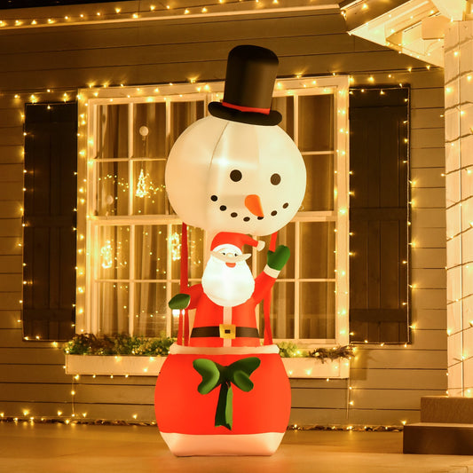Homcom 8ft Christmas Inflatable Decoration with Santa Claus on Snowman Hot Air Balloon