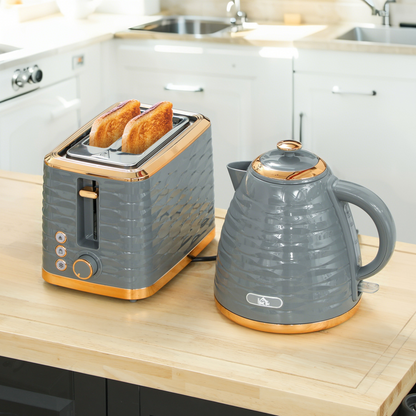 Stylish Grey Kettle & Toaster Set: Fast Boil & Perfectly Toasted