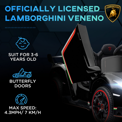 Lamborghini Veneno Kids' Electric Ride-On Car with Remote - Black
