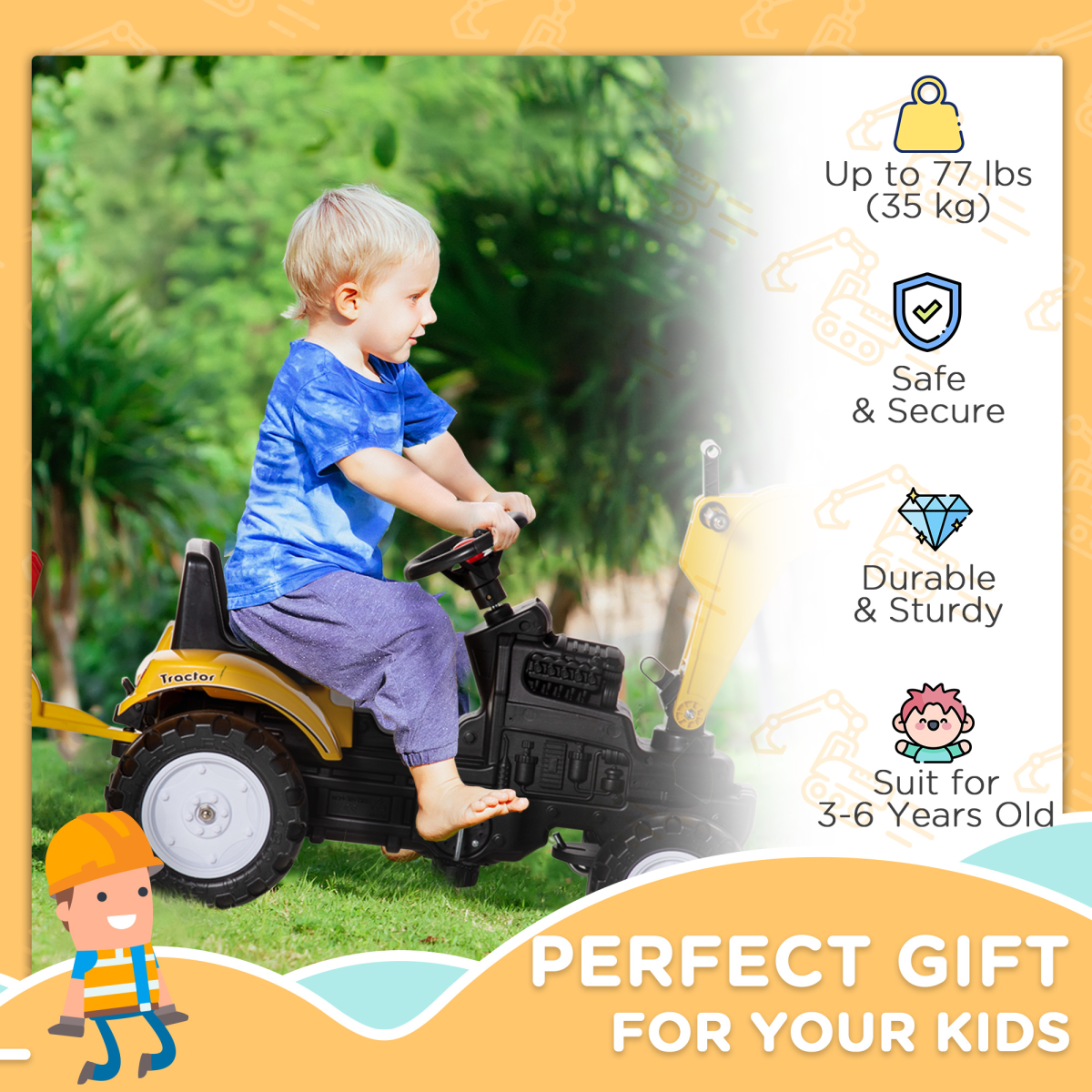 Kids Ride-On Pedal Digger Truck