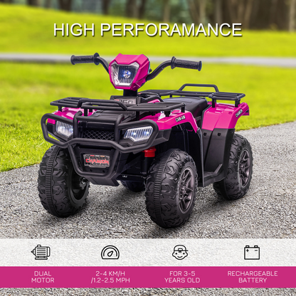 Vibrant Pink 12V Kids Electric Quad Bike w/ LED Lights & Music