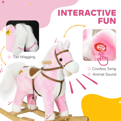 Pink Wooden Rocking Horse for Kids 3-6 Years