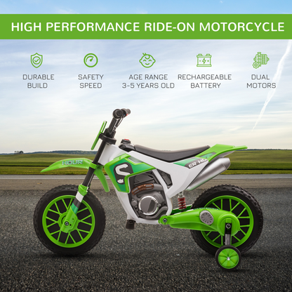 Green 12V Kids Electric Motorbike with Training Wheels
