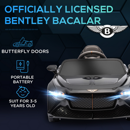 Bentley Bacalar 12V Kids Electric Car - Portable Battery, Sleek Black Design