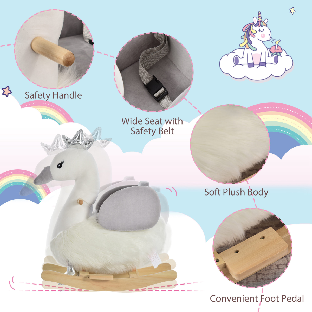 Enchanting Kids Ride-On Rocking Swan with Sound
