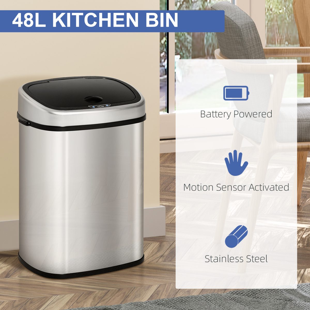 SmartTouch 48L Touchless Sensor Trash Can - Stainless Steel