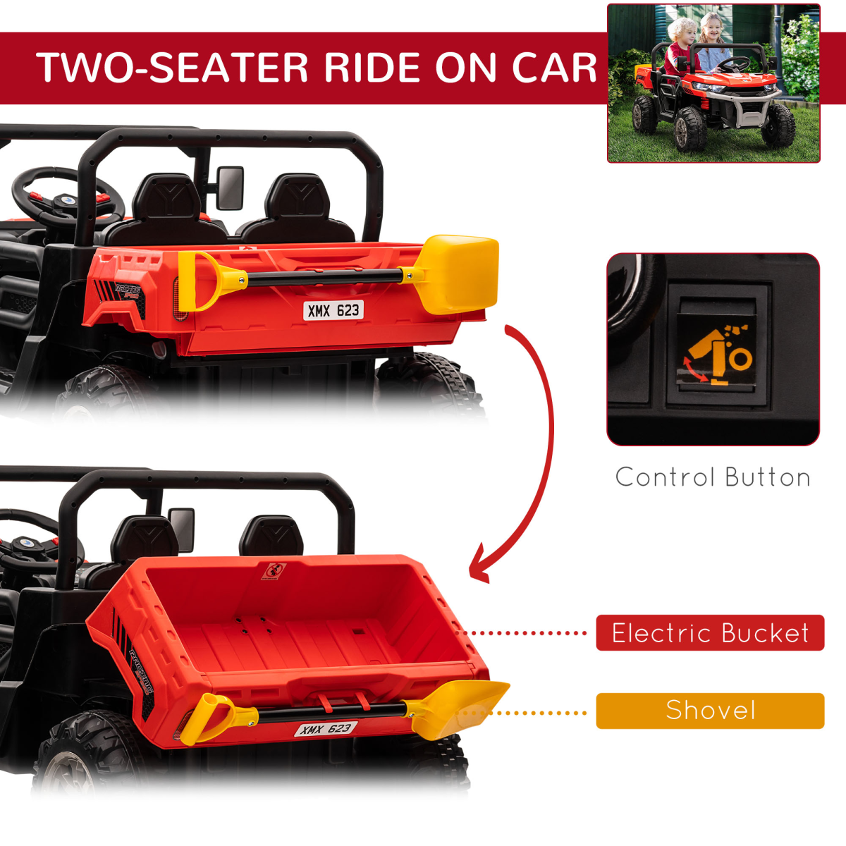 Adventure Duo Electric Two-Seater Kids Truck with Remote - Red