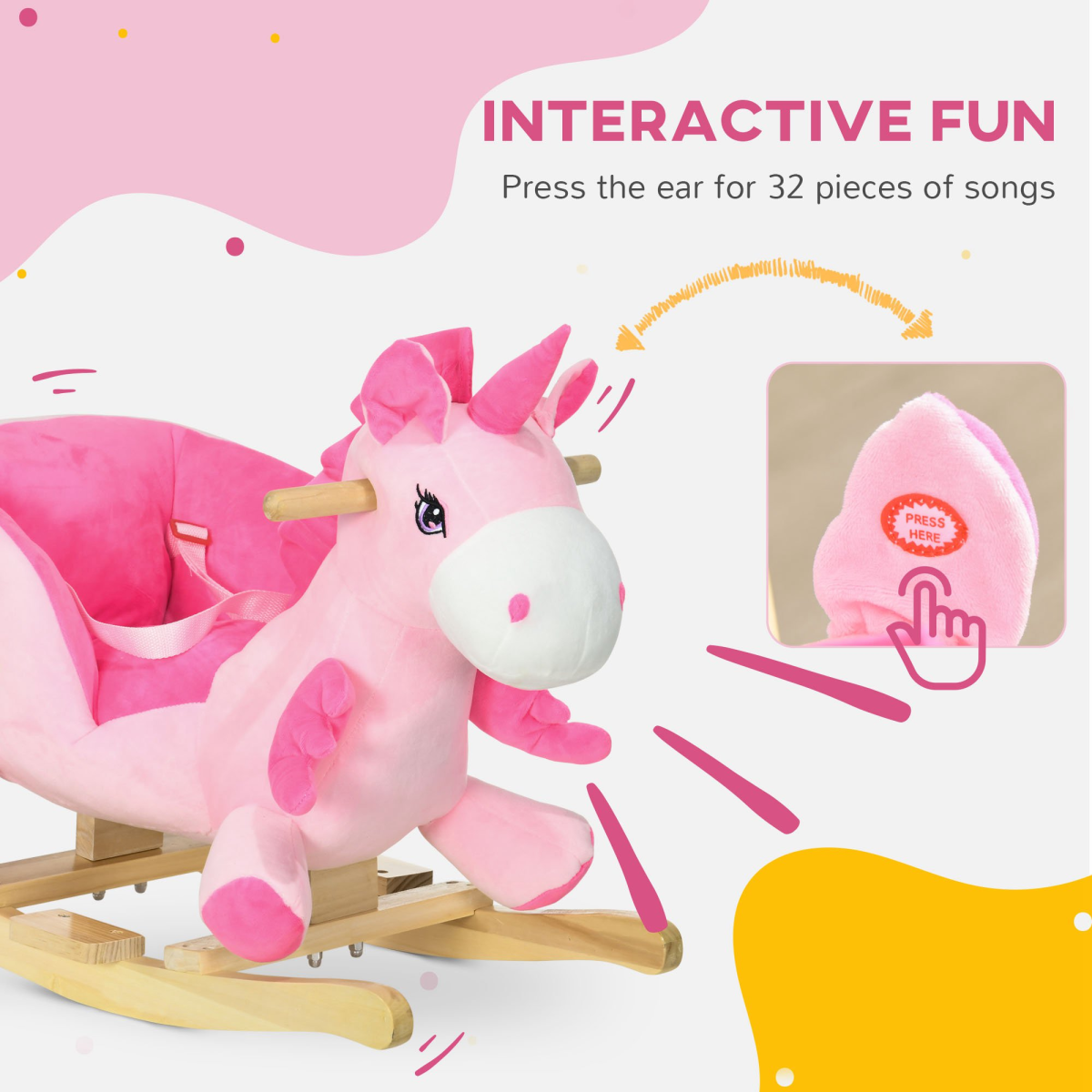 Plush Unicorn Rocking Horse with Music & Safety Belt