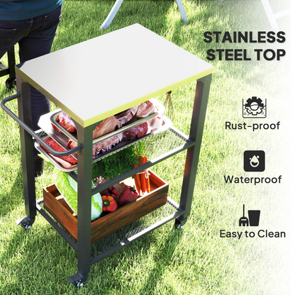Stainless Steel 3-Shelf Outdoor Grill Cart