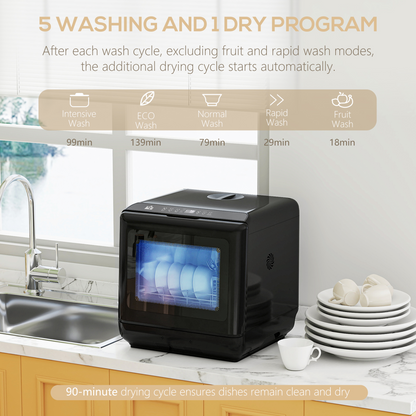 Compact Dishwasher: Dual Supply, 6 Programs, 70°C Sanitization