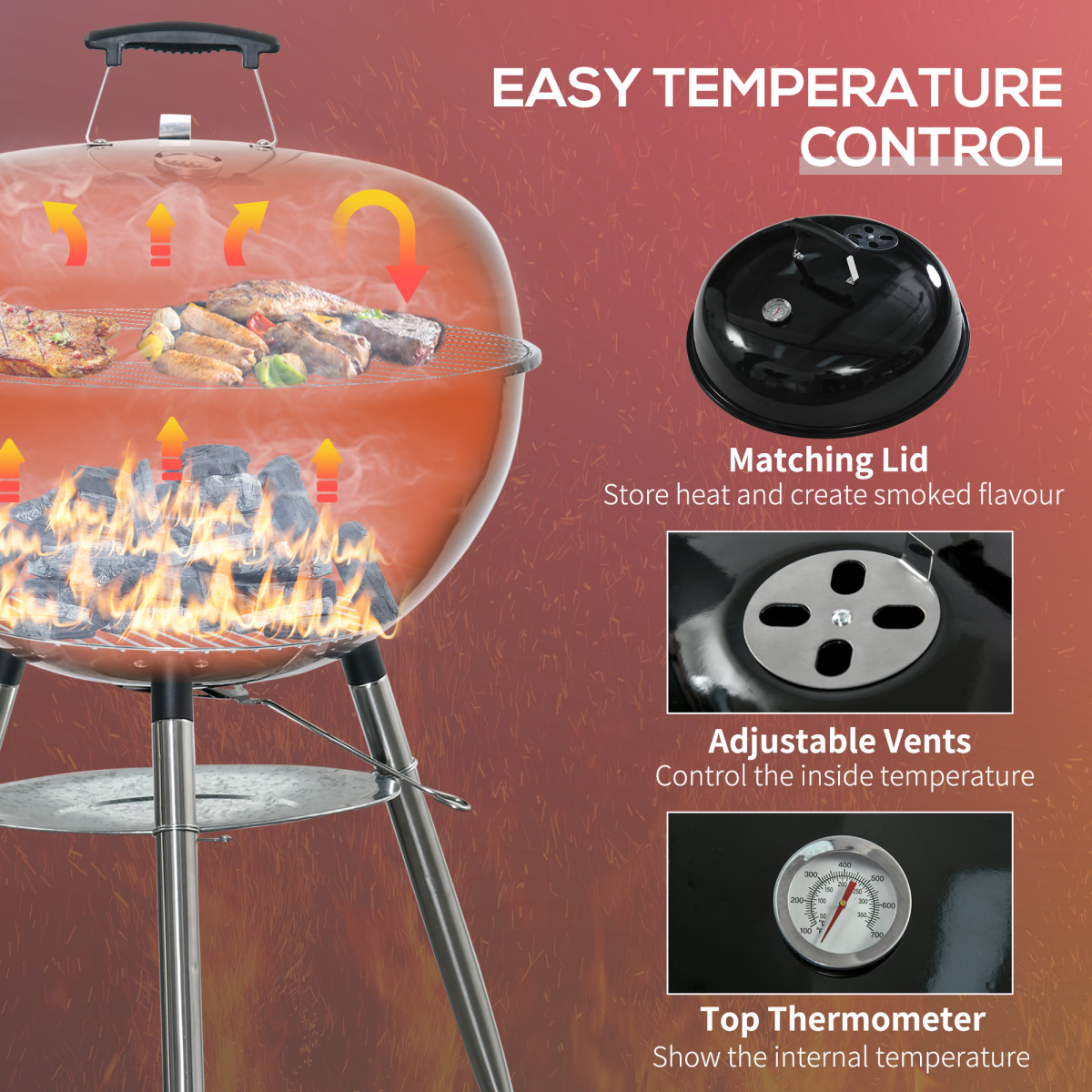 Portable Charcoal Grill & Smoker with Cover