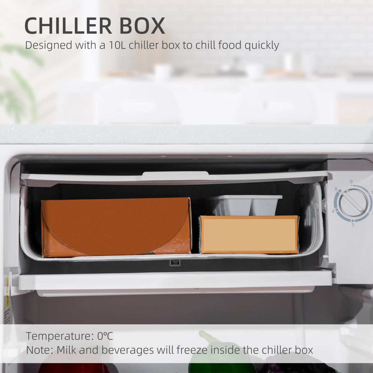 Compact 91L Freestanding Under Counter Fridge with Chiller Box - White