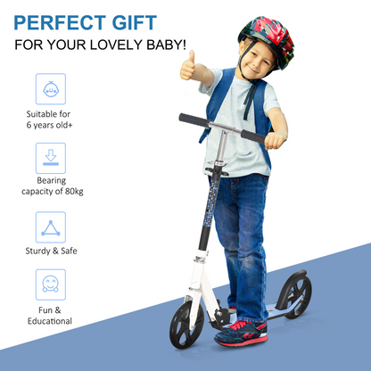 Kick Scooter Commuter Adjustable Height Wheels Foldable Aluminium White