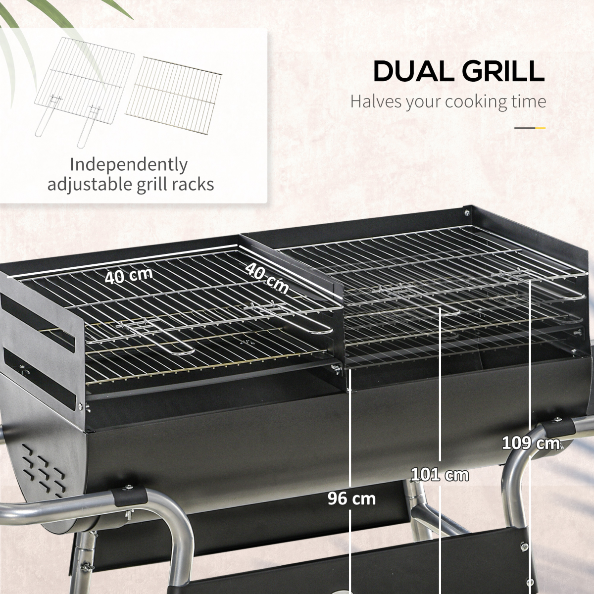 Portable Charcoal BBQ Grill Double Cooking, Easy Mobility & Storage