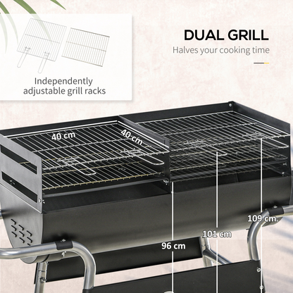 Portable Charcoal BBQ Grill Double Cooking, Easy Mobility & Storage