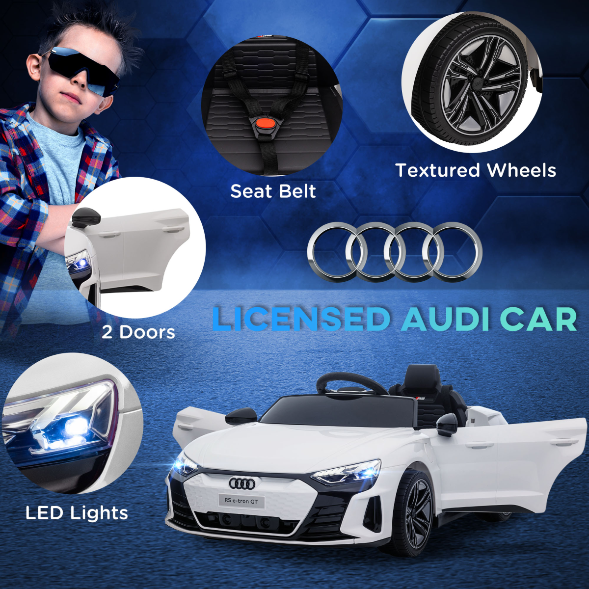 Audi RS e-tron GT 12V Kids Ride-On Car with Remote Control - White Luxury Cruiser