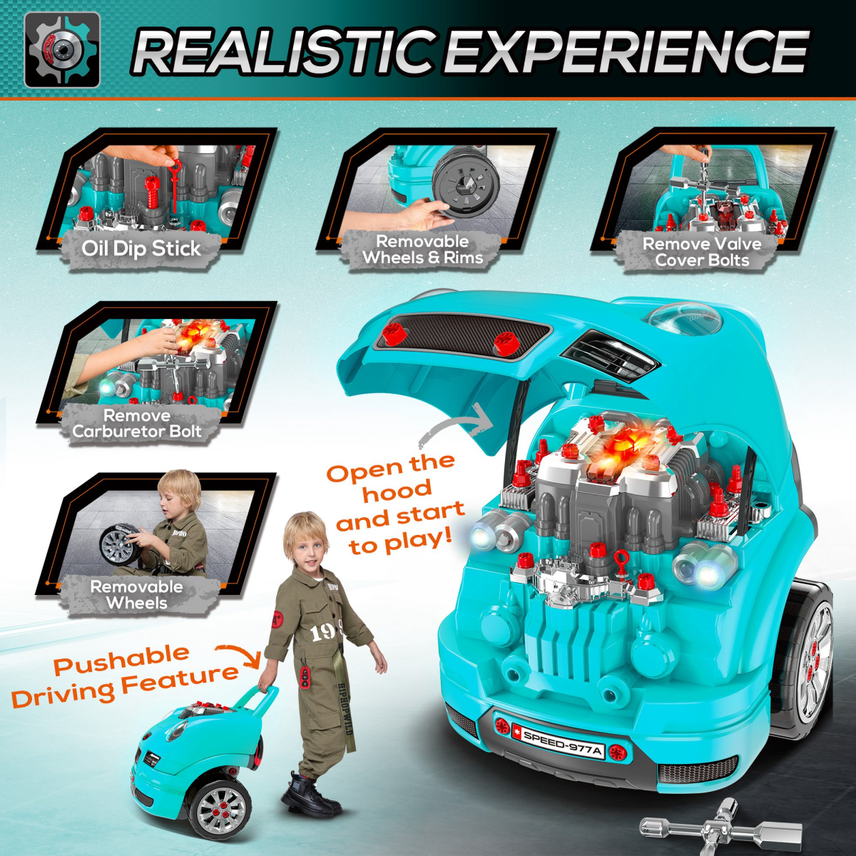 Ultimate DIY Kids Truck Engine Toy Set – Teal Green