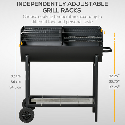 Portable 2-Grill Charcoal BBQ with Wheels