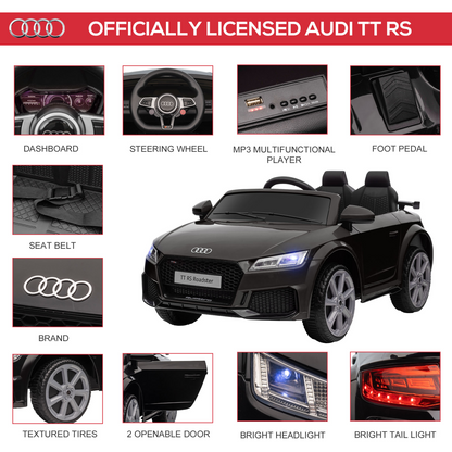 Licensed Audi TT Ride-On Car for Kids 12V Remote Control - Black