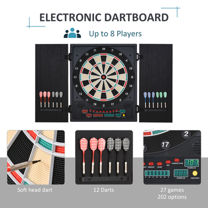 LED Dartboard with Digital Scoreboard, 27 Games, Cabinet & Storage