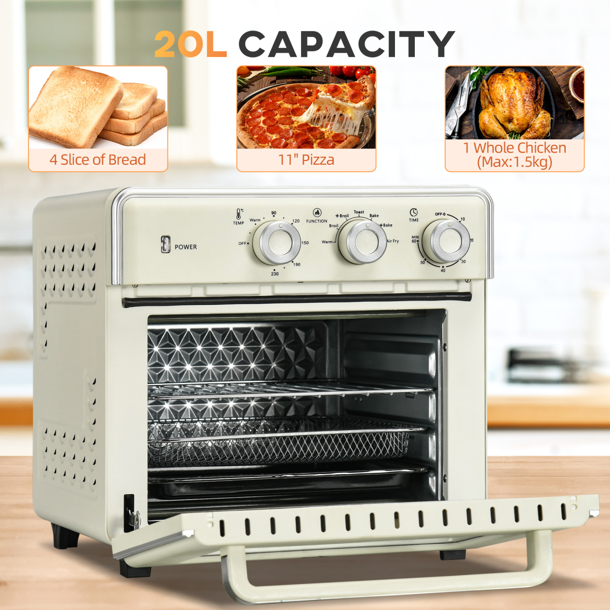 Retro 7-in-1 Toaster Oven: 4-Slice, Adjustable Temp & 60-Min Timer
