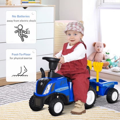 Blue Ride-On Tractor Toddler Walker & Slider for Ages 12-36 Months