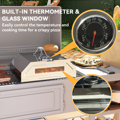 Portable BBQ Pizza Oven with Thermometer