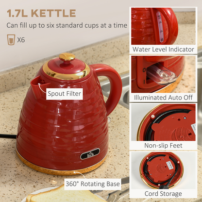 Chic Red Kettle & Toaster Set – 1.7L Rapid Boil & 4-Slice Perfection!