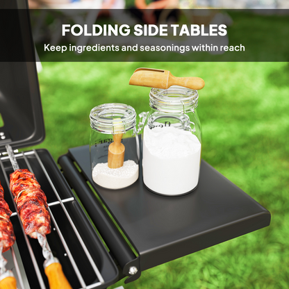 Portable Gas BBQ Grill with Side Tables - Black